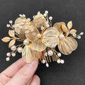 Gold Pearl Flower Hair Comb for Bride Wedding
