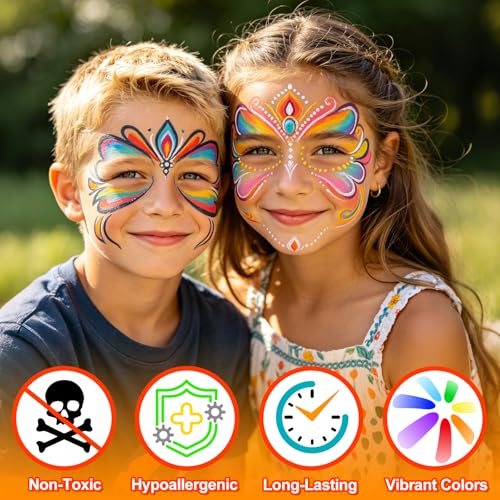 Drawdart 26 Pack Face Painting Markers - Non-Toxic, Water Resistant Colors