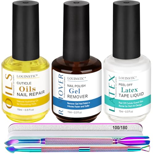 LOUINSTIC Quick Gel Nail Polish Remover Kit with Cuticle Oil & Liquid Latex