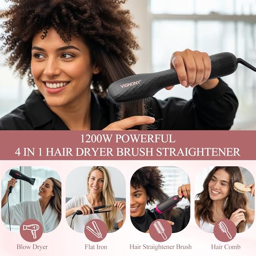 4-in-1 Hair Dryer Brush Straightener - 1200W Ionic Ceramic