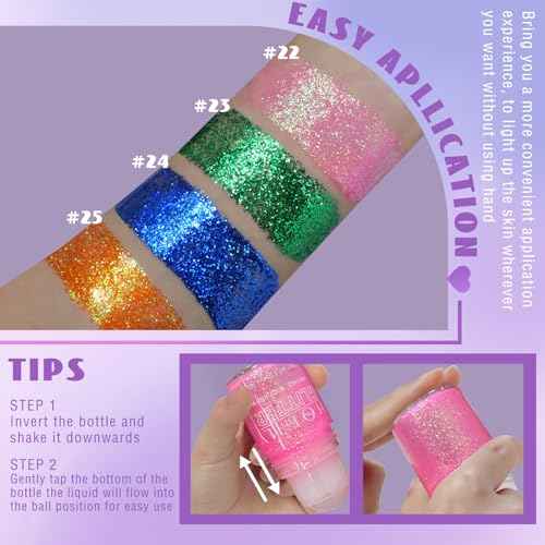 Roll-on Orange Body Glitter Gel for Face Hair, Holographic Chameleon Color Changing Face Paint Glitter Autumn Makeup, Chunky Mermaid Sequins Festival Party Rave Accessories Shimmer Makeup
