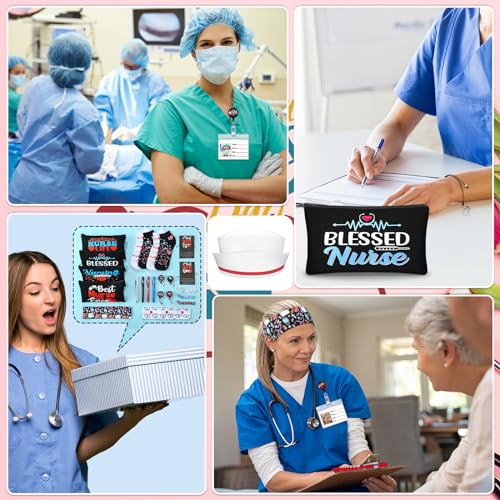 72 Pcs Nurses Gifts Bulk Nurses Week Appreciation Gift Women with Socks Makeup Bags Penlight Badge Reels Headband Bracelet Hair Rope for Employees Doctors Team Nursing Pharmacists Staff