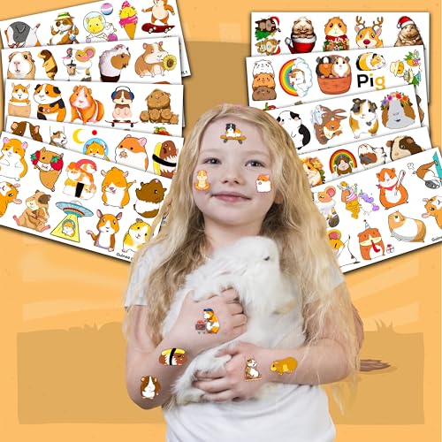 101 PCS Cute Guinea Pig Temporary Tattoos Themed Birthday Party Decorations Favors Supplies D?cor Hamster Pet Mouse Animal Tattoo Stickers Gifts For Game Boys Girls Classroom School Prizes Reward