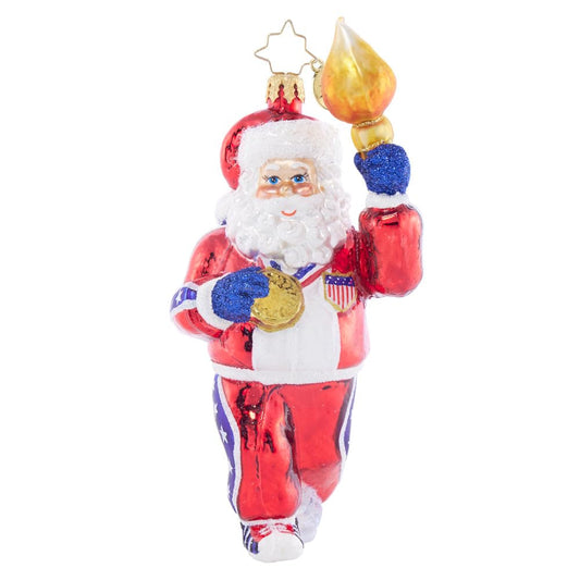 Christopher Radko Hand-Crafted European Glass Christmas Tree Decorative Ornament, Torch-Bearing Santa