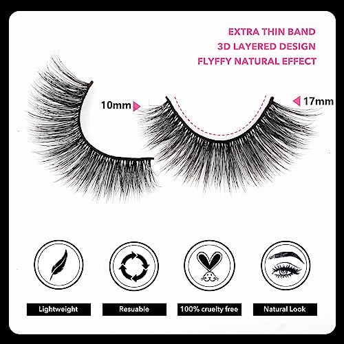 17MM Cat Eye Wispy Mink Lashes - 5 Pairs Fluffy False Eyelashes
