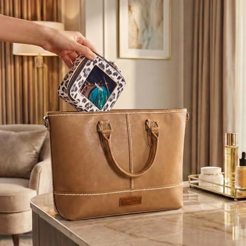 Montana West X Wrangler Clear Makeup Bag Travel Cosmetic Bag Portable Make Up Toiletry Organizer for Women Leopard