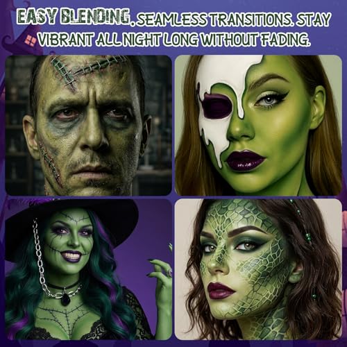 Green Cream Face & Body Paint Kit with Brushes & Sponges