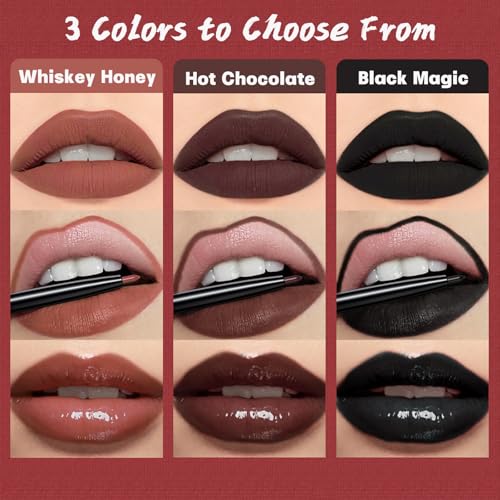 QiBest 3-in-1 Black Lipstick Set – Matte, Gloss & Liner