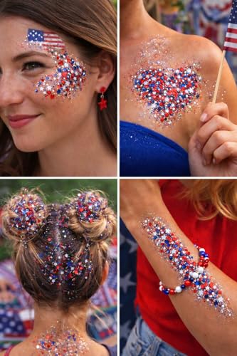 4th of July Red White & Blue Glitter Stick – Self-Adhesive Body Glitter