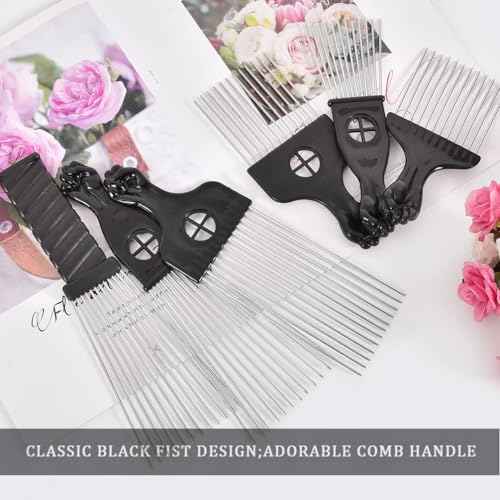 6 Pack Curly Afro Hair Metal Hair Picks, Metal Tool Hair Combs for Men Women Afro Wigs (Black)