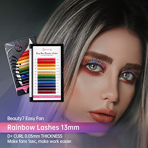 Beauty7 Colored Lash Extensions 12 Colors D+ Curl 0.05mm 13mm