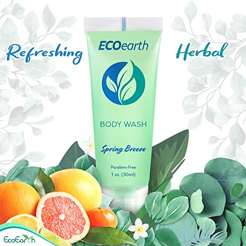 EcoEarth Travel Size Body Wash (1 fl oz, 200 PK, Spring Breeze), Delight Your Guests with a Revitalizing and Refreshing Hotel Body Wash, Quality Mini and Small Size Guest Hotel Toiletries in Bulk