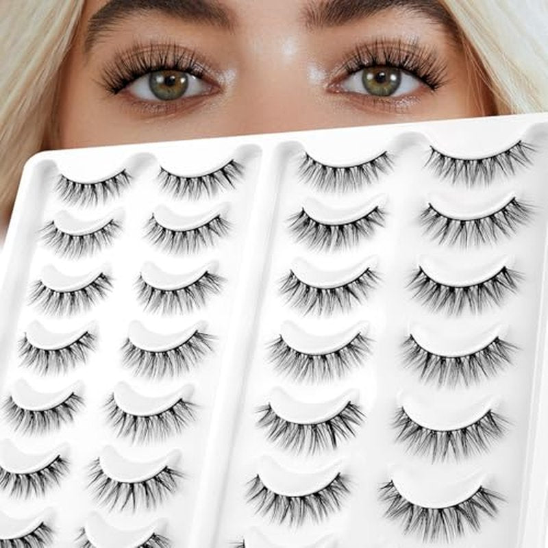 14 Pairs Natural Wispy False Eyelashes - Waterproof Mink Strips