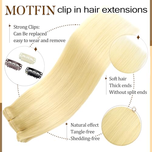 Clip in Hair Extensions Real Human Hair, 16 inch 90g, Balayage Invisible Remy Human hair Clip in Extensions for Women Seamless Straight 8Pcs Double Weft Bleach Blonde