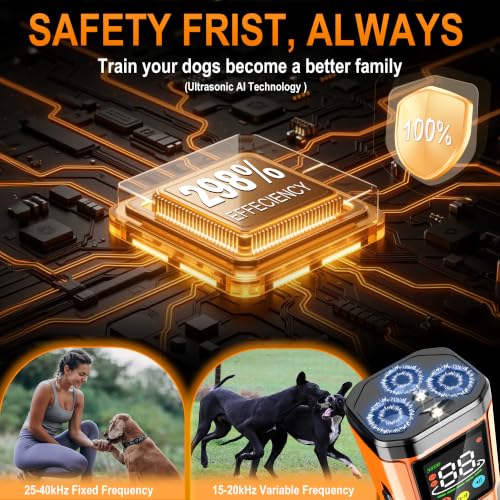 Heyera 3X Ultrasonic Dog Bark Deterrent, 5 Modes, 65ft Range, Rechargeable