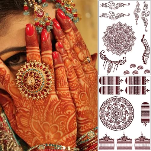 Brown Temporary Tattoo Stickers - 10 Sheet Mandala Lace Waterproof