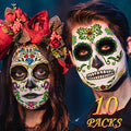 Day of the Dead Face Tattoos, 10 Pack Halloween Temporary Tattoo