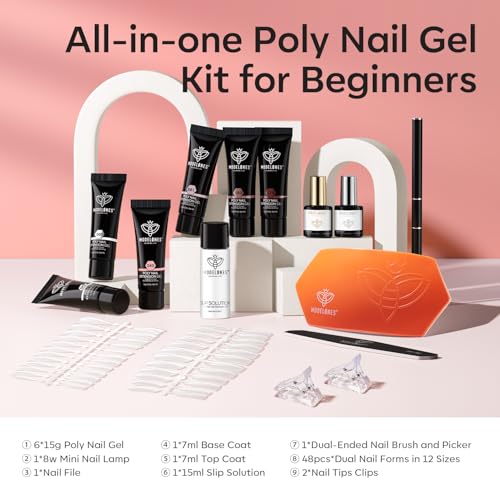 Modelones Poly Gel Nail Extension Kit with 8W Lamp - 6 Colors Starter Set