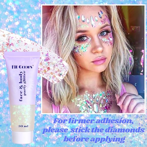 Remione Body Glitter & Rhinestone Stickers - 430 Gems & 50ml Gel