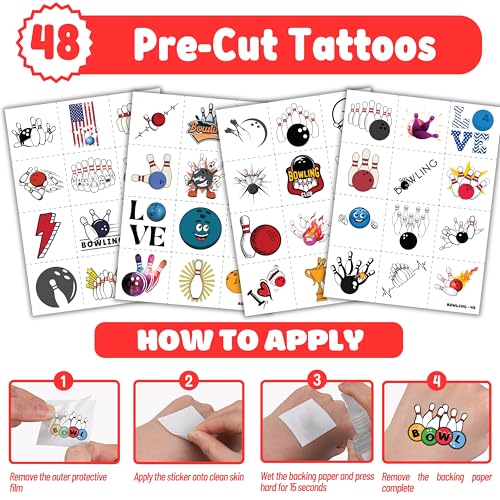 72 Pc Bowling Party Favor Set Tattoos & Slap Bracelets