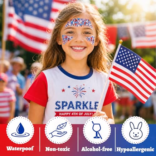 Patriotic Red White Blue Glitter Stick - Face Body Hair