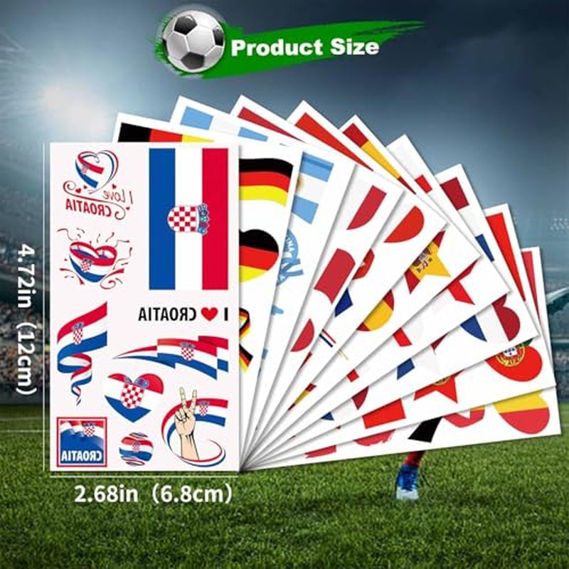 40 Pcs World Flag Temporary Tattoos Set, Waterproof