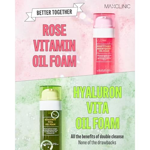 MAXCLINIC [K-Beauty] Rose Vitamin + Hyaluron Vita Oil Foam Gift Set | Daily Face Wash Oil Based Cleanser to Foam | Korean Skin Care Oil Cleanser for Dry Sensitive Skin
