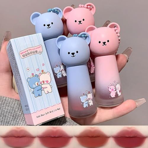 4 Colors Matte Red Liquid Lipstick Set,Cute Bear Velvet Cream Long Lasting High Impact Color Lipstick,Longwear Vegan Smooth Whip Lipstick Set for Women Valentine's Gift