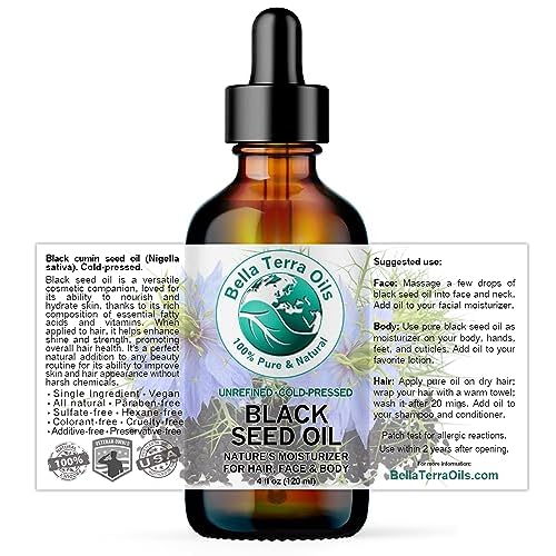 Bella Terra Oils - Black Seed Oil 4 oz - Harness the Power of Nigella Sativa, Abundant in Thymoquinone & Essential Fatty Acids, A Luxurious Addition to Your Beauty Routine