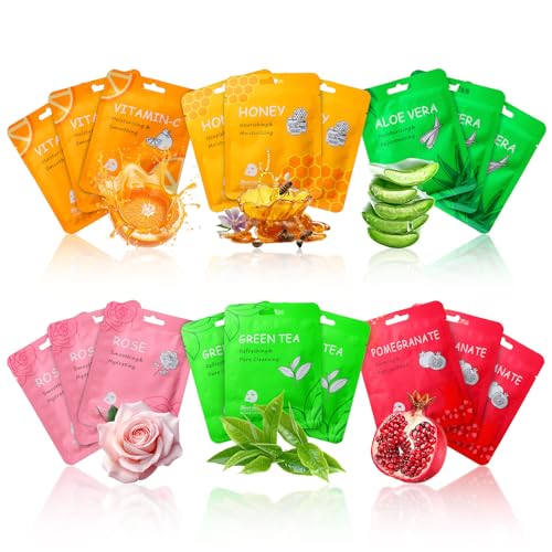 18 Pcs Face masks skincare,Face Mask Skin Care Bulk Pack, Hydrating Spa Face Mask For Sensitive Skin, Facial sheet mask,face masks bulk For Women/Teen Girls (18-Packs)