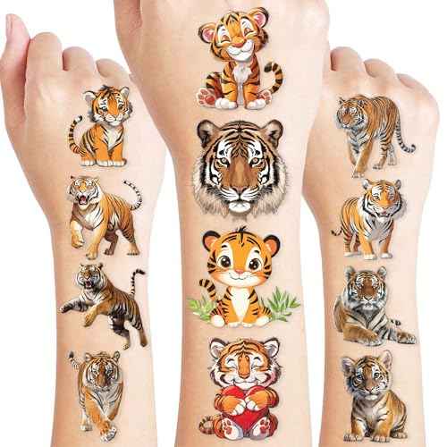 96PCS Tiger Temporary Tattoos for Kids ? Jungle Animal Theme Birthday Party Favors, Cute Wild Cat Stickers for Boys Girls, Classroom Gifts, Decorations, Prizes, and Rewards