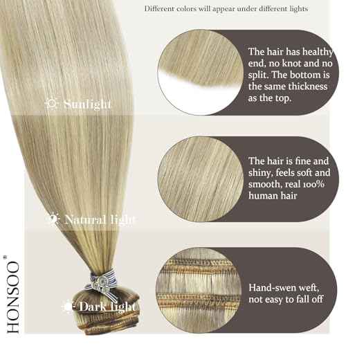 Honsoo Real Hair Extensions Mixed Bleach Blonde 20inch 70g 7pcs Clip In Human Hair Extensions No Shedding No Tangles