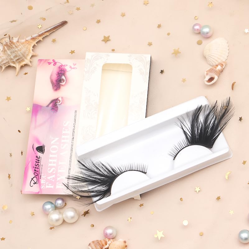 Dorisue halloween Feather Eyelashes witch makeup Cat eyes Black tail Lashes extension wedding Show Halloween Cosplay Wedding false lashes drama theatre model Hand-made Luxury Fashion Fake Lashes