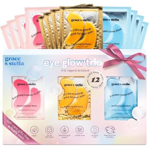 grace & stella Under Eye Patches (12 pairs) Eye Masks for Puffy Eyes and Dark Circles - Gifts for Her, Bridesmaids, Birthdays, Bachelorette Party, Self Care Gifts for Women - Vegan Cruelty-Free