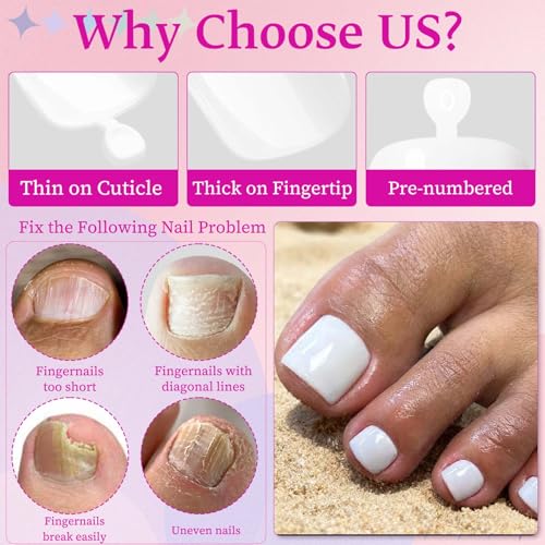 LoveOurHome 120pc White Press On Toenails Short Square