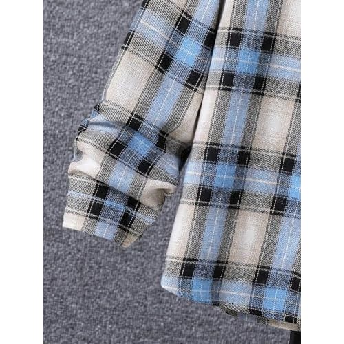 WDIRARA Boy's Plaid Button Front Long Sleeve Hooded Shirt Casual Tops
