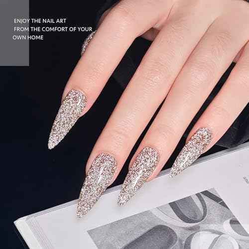 GAOY Reflective Glitter Gel Nail Polish Set for 6 Colors Including Pink Silver Red Green Colors Holographic Gel Polish Kit for Salon Manicure and Nail Art DIY at Home