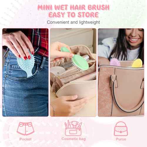 HOFASON 4 PCS Mini Wet Hair Brush Travel Stocking Stuffers for Women Teens Girls, Small Hair Brush for Pockets, Bachelorette Party Favors, Bridesmaid Gift, Spa Party Supplies, Travel Mini Brush