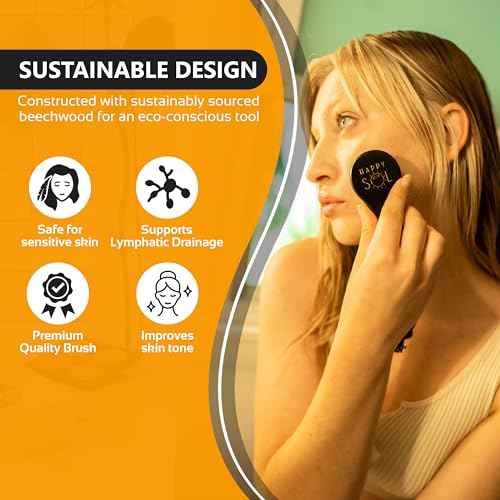 Dry Facial Brush for Lymphatic Drainage by Happy Sol - Dry Brushing Face Brush, High Quality Beechwood, Natural Face Brush That Improve Blood Circulation and Glowing Skin