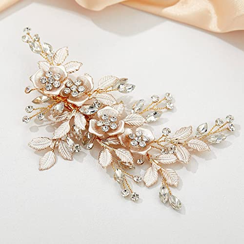 Light Rose Gold Rhinestone Bridal Hair Clip Comb
