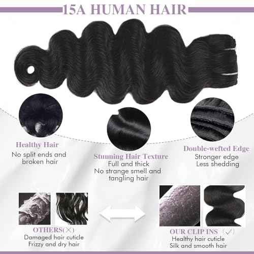 Body Wave Clip In Hair Extensions Real Human Hair Clip Ins For Women 28 Inch Remy Human Hair Extensions Clip Ins 8 Pcs With 18 Clips 120g Natural Black