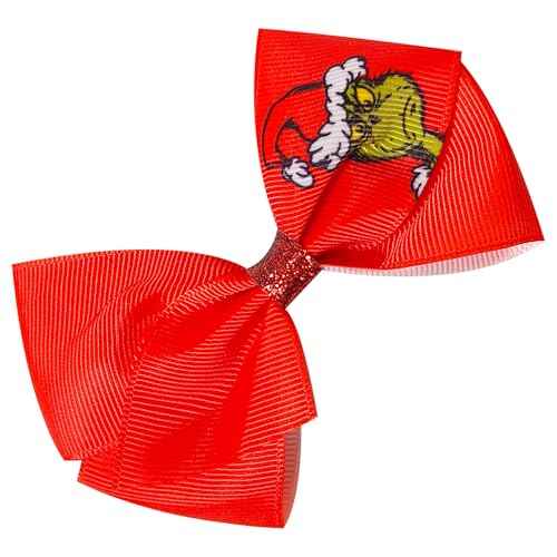 Luv Her Licensed Girls Hair Bows - Hair Accessories Gift Set - 7 Pcs 4 Inch Bundle - Hair Bows for Girls - Grinch Christmas Hair clip - Alligator Clip - Ages 3 +