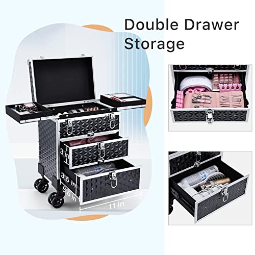 Professional Rolling Makeup Case with Drawers & 360° Wheels