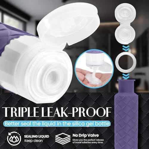 Travel Bottles for Toiletries, TSA Approved Silicone Travel Size Containers for Toiletries, BPA Free Leak Proof Refillable Essentials Accessories, Shampoo and Conditioner Bottles (Purple)