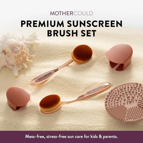 Mothercould Premium Sunscreen Brush Set ? Kids & Baby Sunblock Applicator with Metal Handles, Travel Bag, 2 Brushes, 2 Caps, & Cleaning Mat ? Rose Gold ? Mess-Free Sun Care (2 Pack) (Rose Gold)