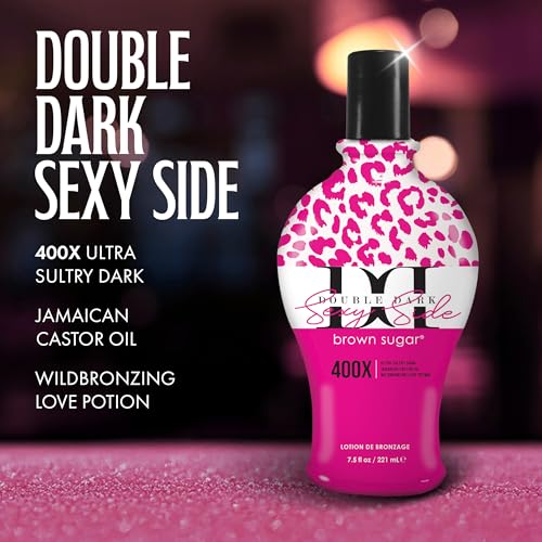 Brown Sugar Double Dark Sexy Side Tanning Lotion, 400X Wildbronzer with Jamaican Black Castor Oil, Double Carrot Oil, Hyaluronic Acid & Peptides, 7.5 Fl Oz