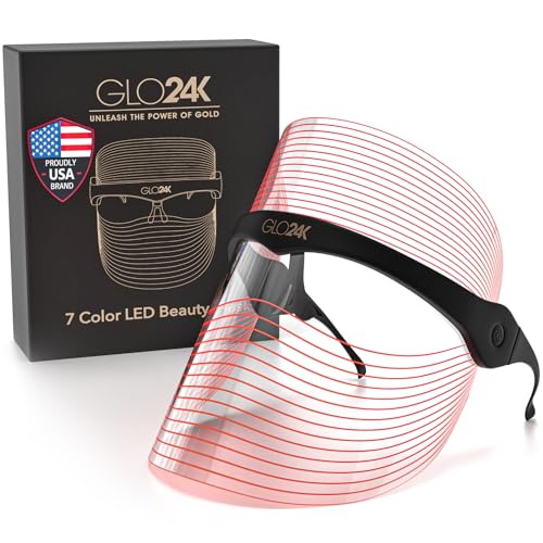 GLO24K Red Light Therapy Mask for Face ? LED Face Mask Light Therapy with Red & 7 Color Modes, Rechargeable Portable Skincare Mask for at-Home Use
