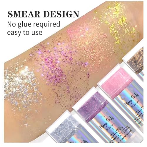 MAEPEOR Body Glitter Stick 6 Colors Holographic Mermaid Sequins Chunky Face Glitter Stick Singer Concerts or Music Festival Rave Body Makeup (Color 01)