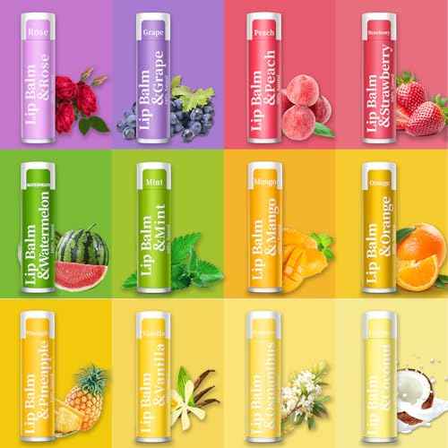 20 Pack Lip Balm, 12 Flavored Natural Lip Balm Bulk Set, Moisturizing Bulk Mini Balm Pack for Dry Cracked Lips,Hydrating for Gifts Party Favors(4.2g/0.15oz)
