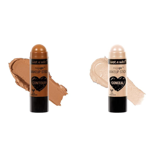 wet n wild MegaGlo Makeup Stick, Buildable Color, Versatile Use, Cruelty-Free & Vegan - Call Me Maple and Conceal and Contour Neutral Follow Your Bisque,1 Ounce (Pack of 1),807 Bundle